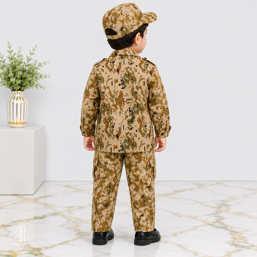Boys Cotton Commando Suit 1-4 Years – Army Camouflage Shirt, Trouser & Cap Set
