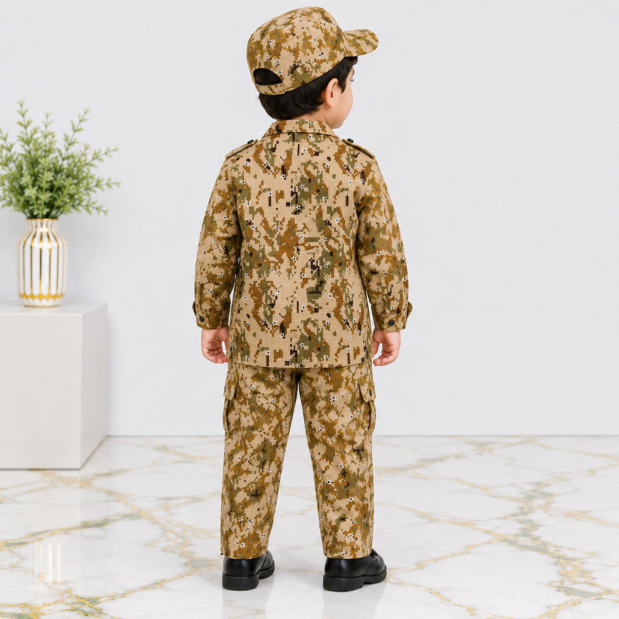 Boys Cotton Commando Suit 1-4 Years – Army Camouflage Shirt, Trouser & Cap Set
