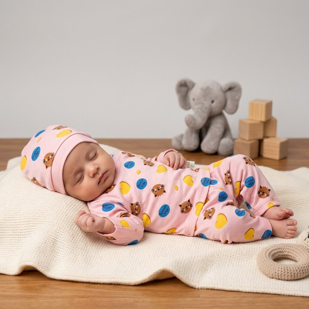NEWBORN BABY 3-PIECE FINE JERSEY SUIT WITH CAP (SIZE ZERO) - AVAILABLE IN 3 COLORS