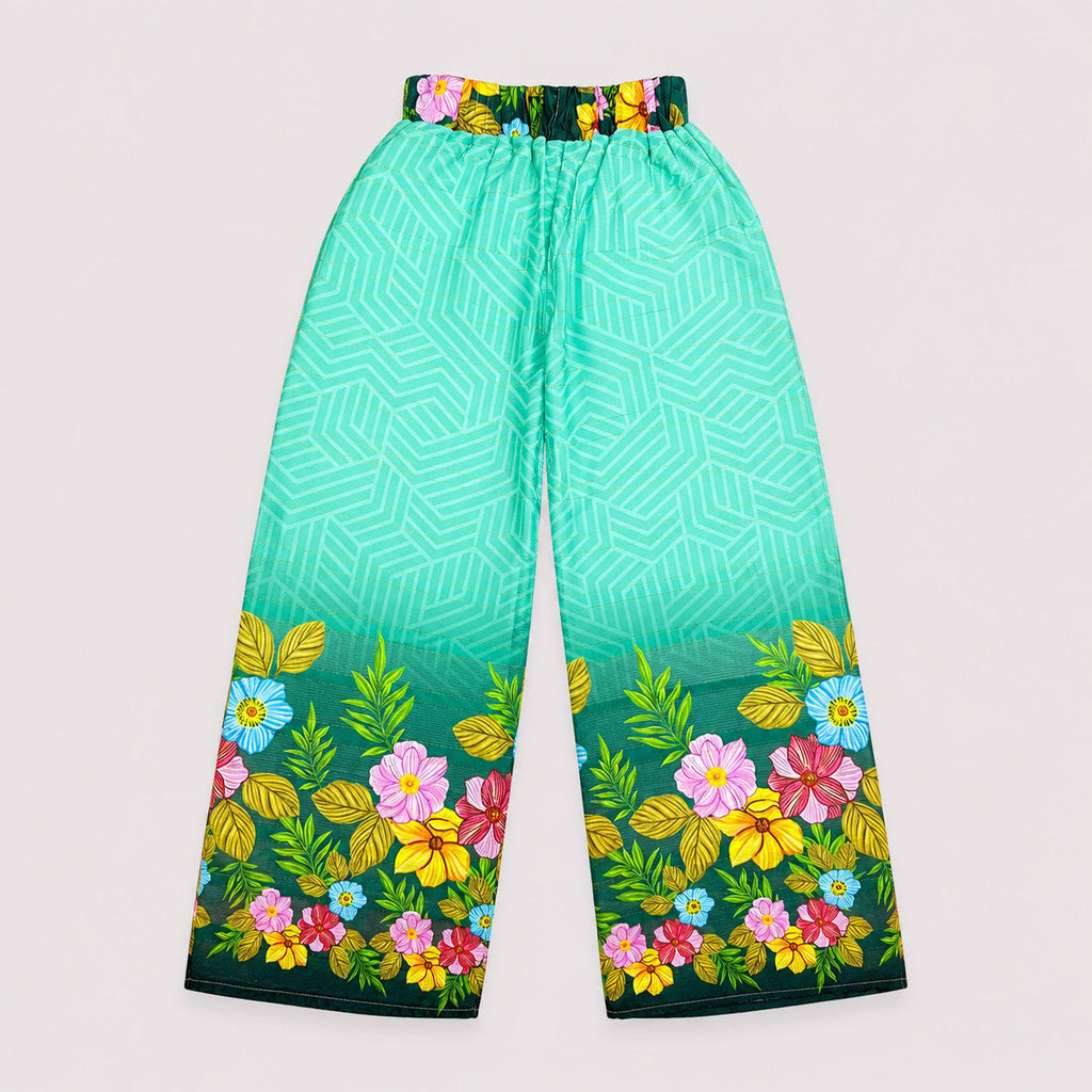Girls Printed Chiffon 3 Piece Suit | Sea Green Floral | Lamtar Kids
