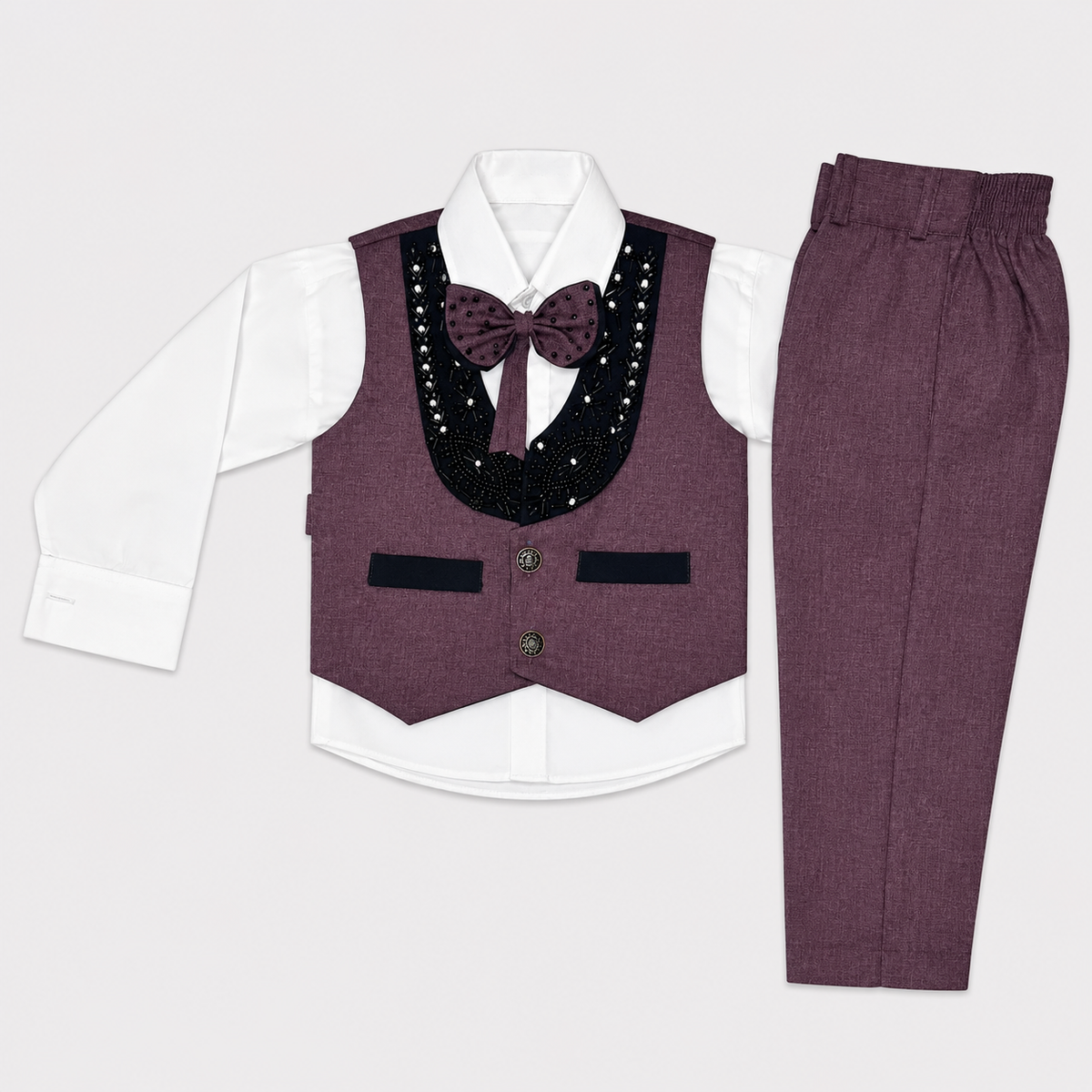 Boys 4-Piece Premium Waistcoat Suit for Kids | Shirt, Waistcoat, Pant & Bow Tie