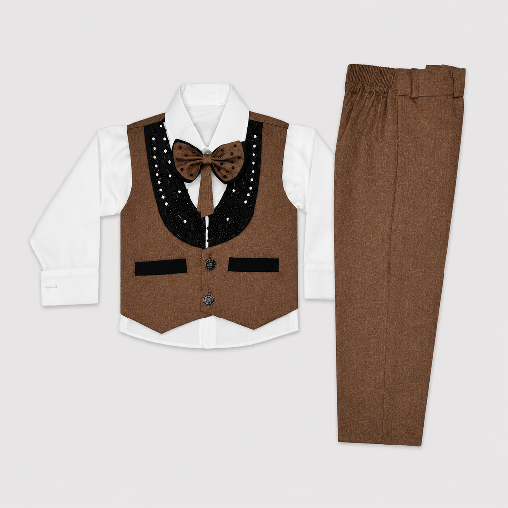Boys 4-Piece Premium Waistcoat Suit for Kids | Shirt, Waistcoat, Pant & Bow Tie