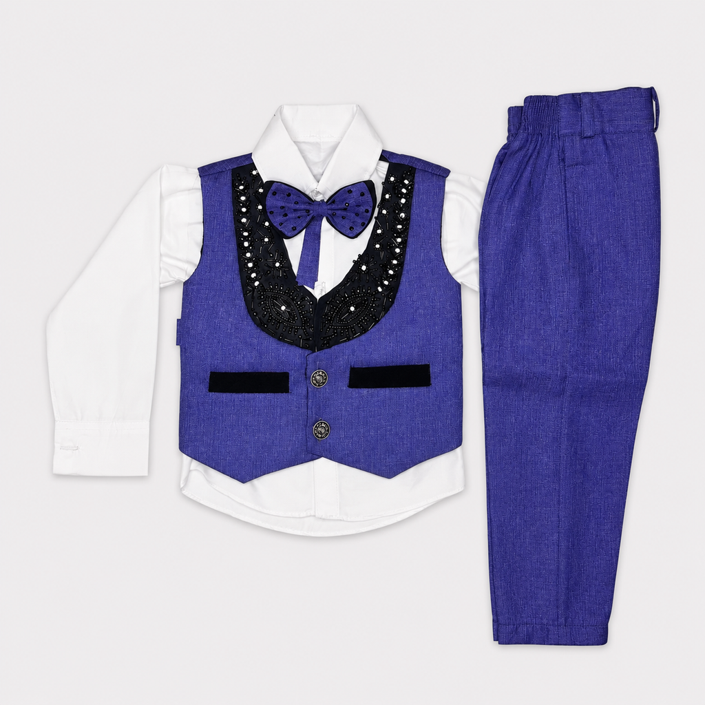 Boys 4-Piece Premium Waistcoat Suit for Kids | Shirt, Waistcoat, Pant & Bow Tie