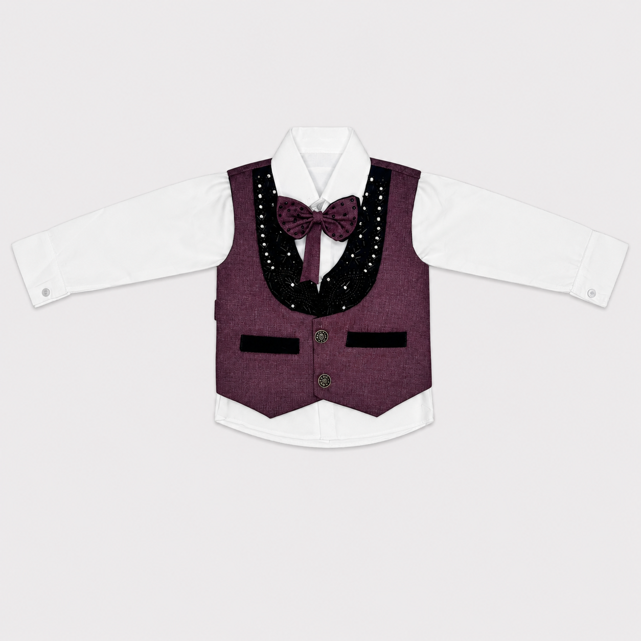 Boys 4-Piece Premium Waistcoat Suit for Kids | Shirt, Waistcoat, Pant & Bow Tie