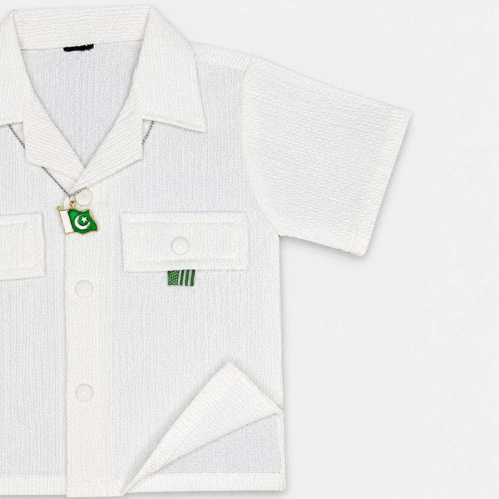 Boys White Independence Day 2 Piece Outfit With Pakistan Pendant – 1-4 Years