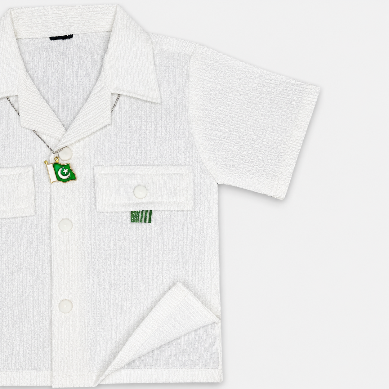Boys White Independence Day 2 Piece Outfit With Pakistan Pendant – 1-4 Years