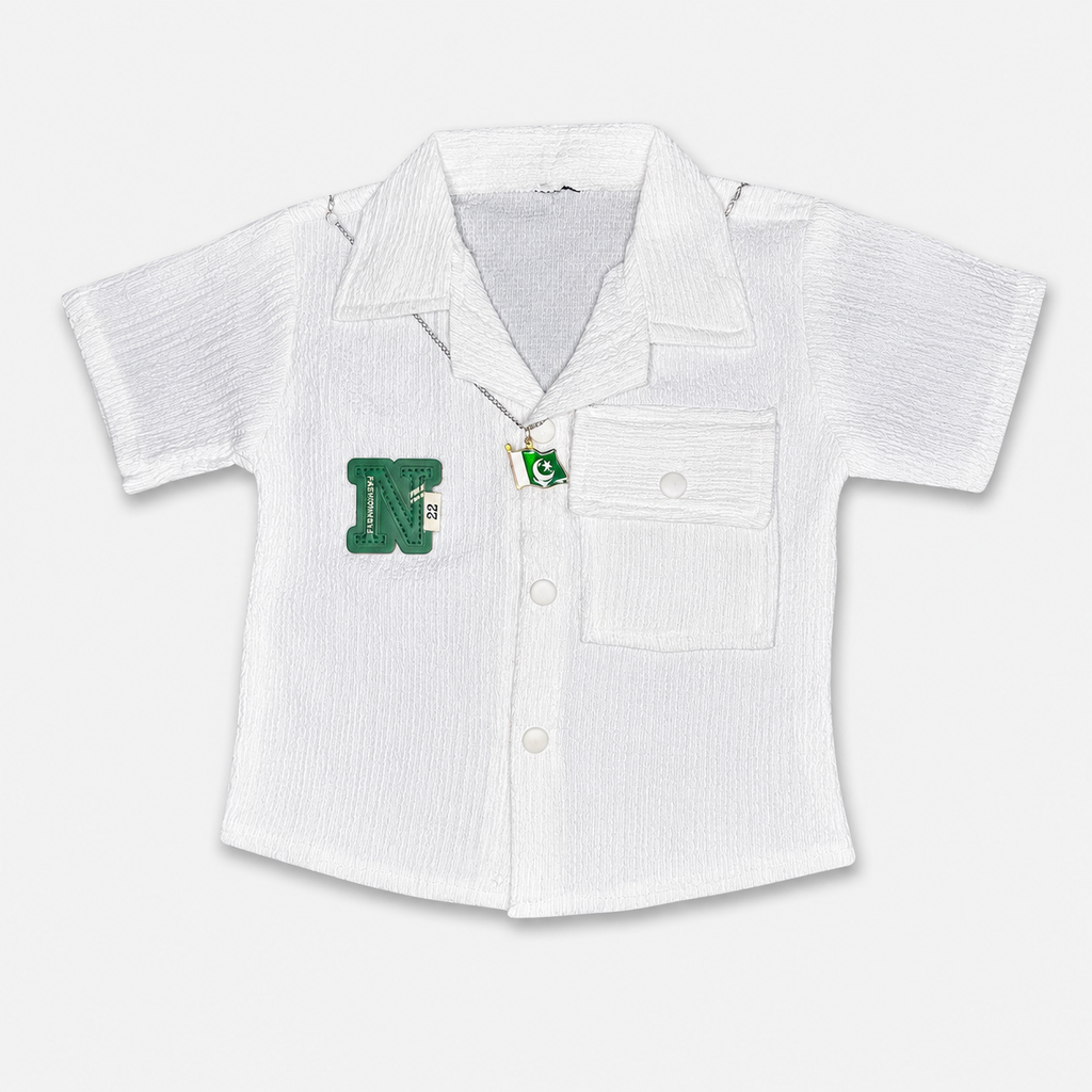 Boys White Independence Day 2 Piece Suit With Pakistan Flag Pendant – 1-4 Years