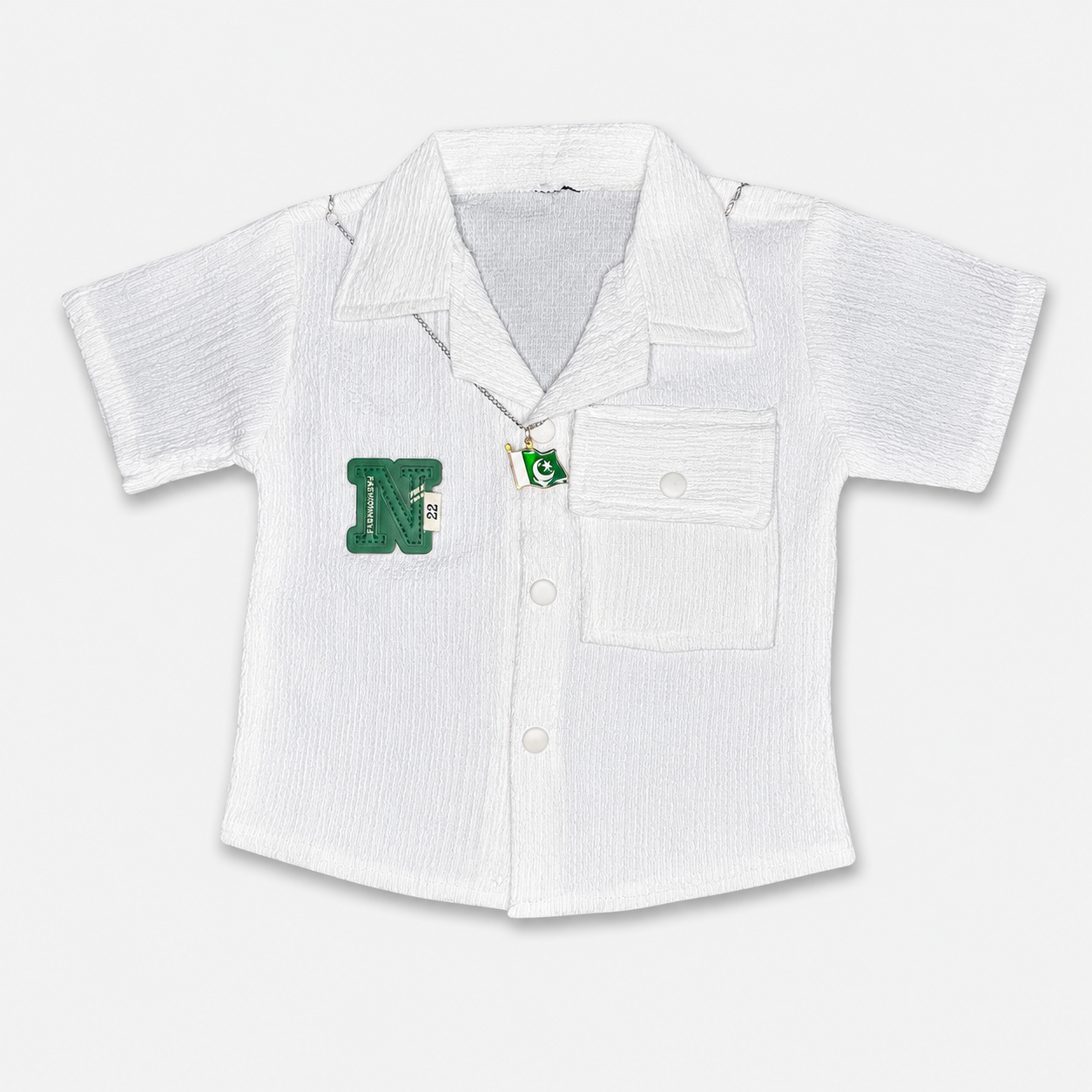 Boys White Independence Day 2 Piece Suit With Pakistan Flag Pendant – 1-4 Years