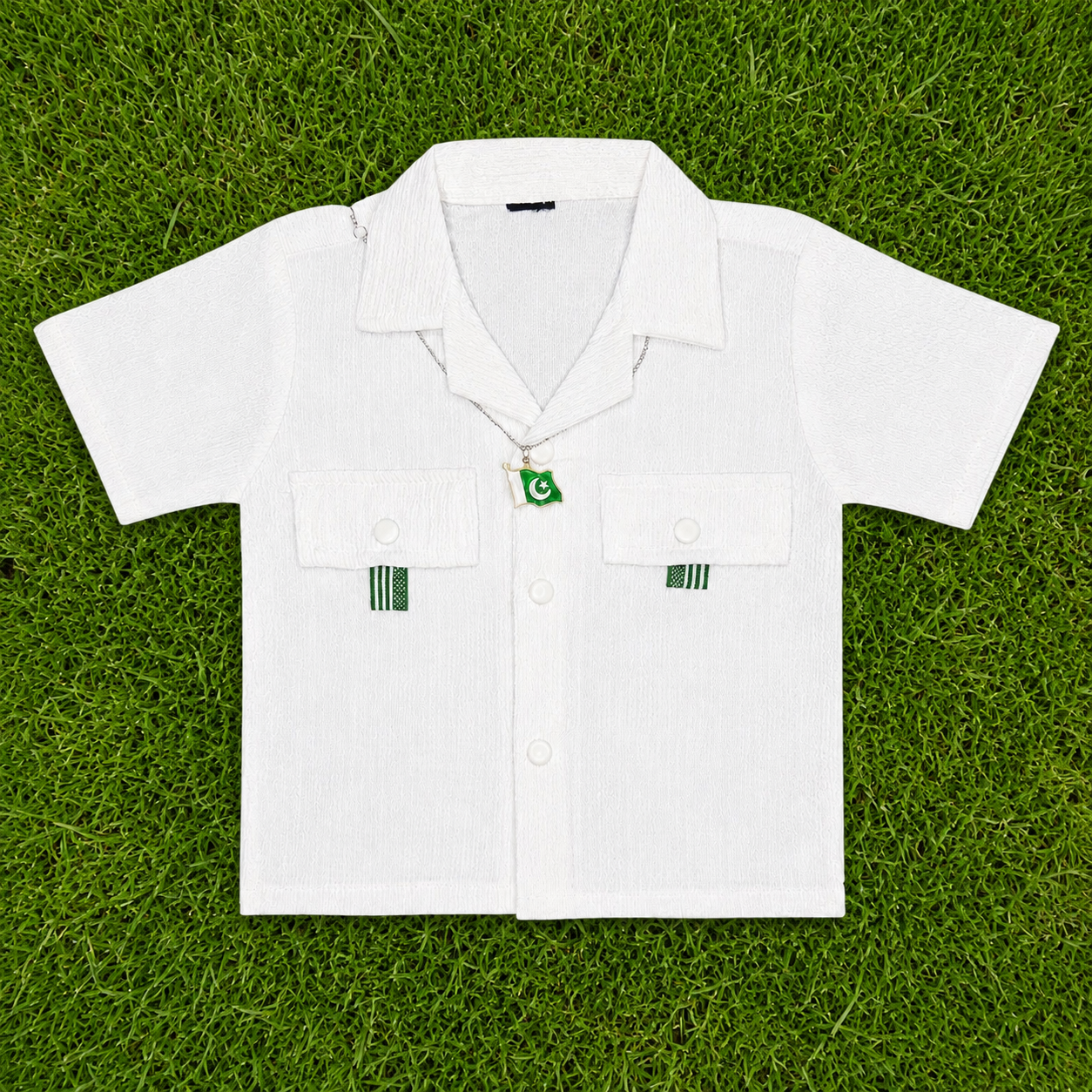 Boys White Independence Day 2 Piece Outfit With Pakistan Pendant – 1-4 Years