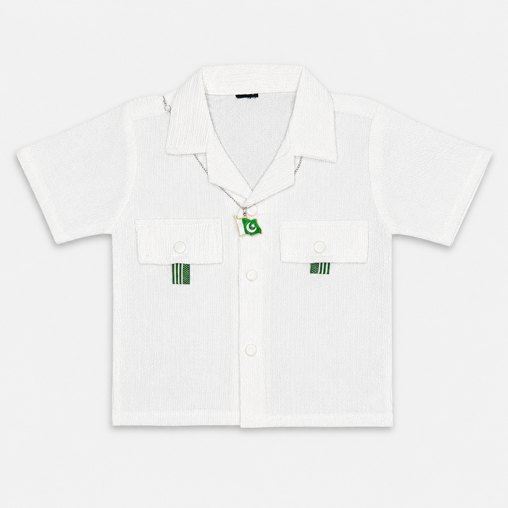 Boys White Independence Day 2 Piece Outfit With Pakistan Pendant – 1-4 Years