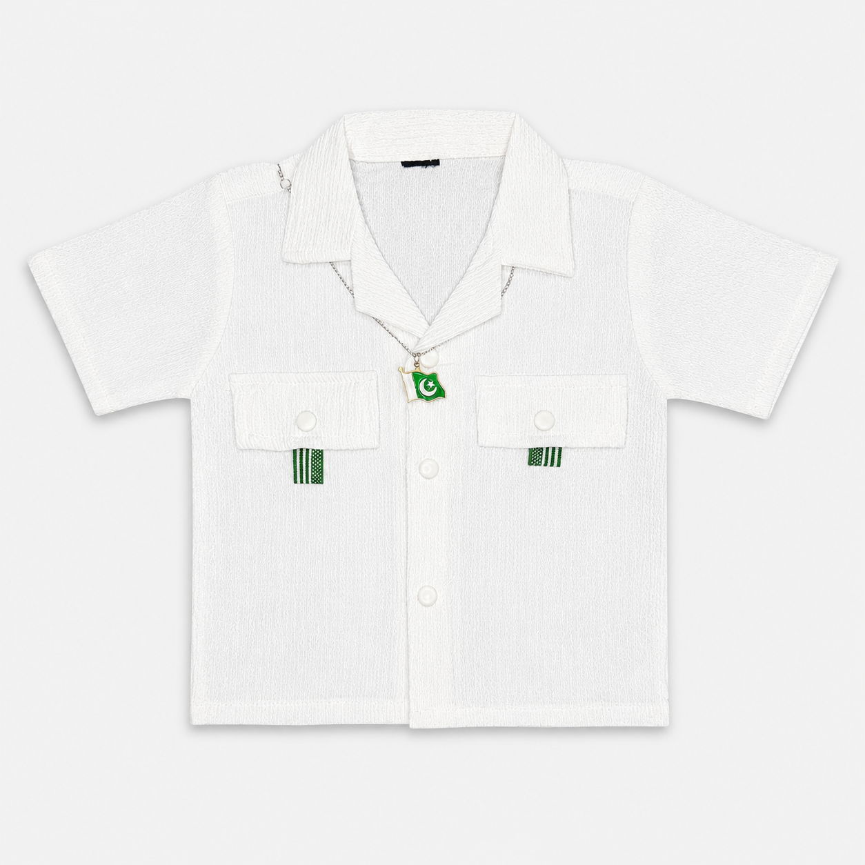 Boys White Independence Day 2 Piece Outfit With Pakistan Pendant – 1-4 Years