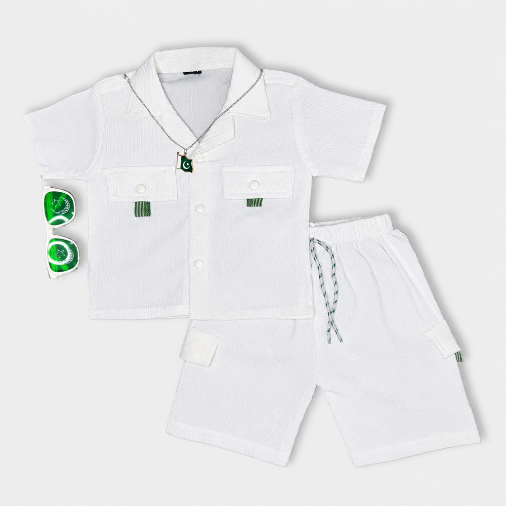 Boys White Independence Day 2 Piece Outfit With Pakistan Pendant – 1-4 Years