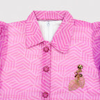 Girls Printed Chiffon 3 Piece Suit – Pink Floral Kids Dress | Lamtar Kids