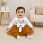 Baby Girls 2-Piece Dress Set | 0-6 Month | Printed Top with Lace & Trouser