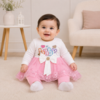 Baby Girls 2-Piece Dress Set | 0-6 Month | Printed Top with Lace & Trouser