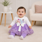 Baby Girls 2-Piece Dress Set | 0-6 Month | Printed Top with Lace & Trouser