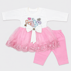 Baby Girls 2-Piece Dress Set | 0-6 Month | Printed Top with Lace & Trouser